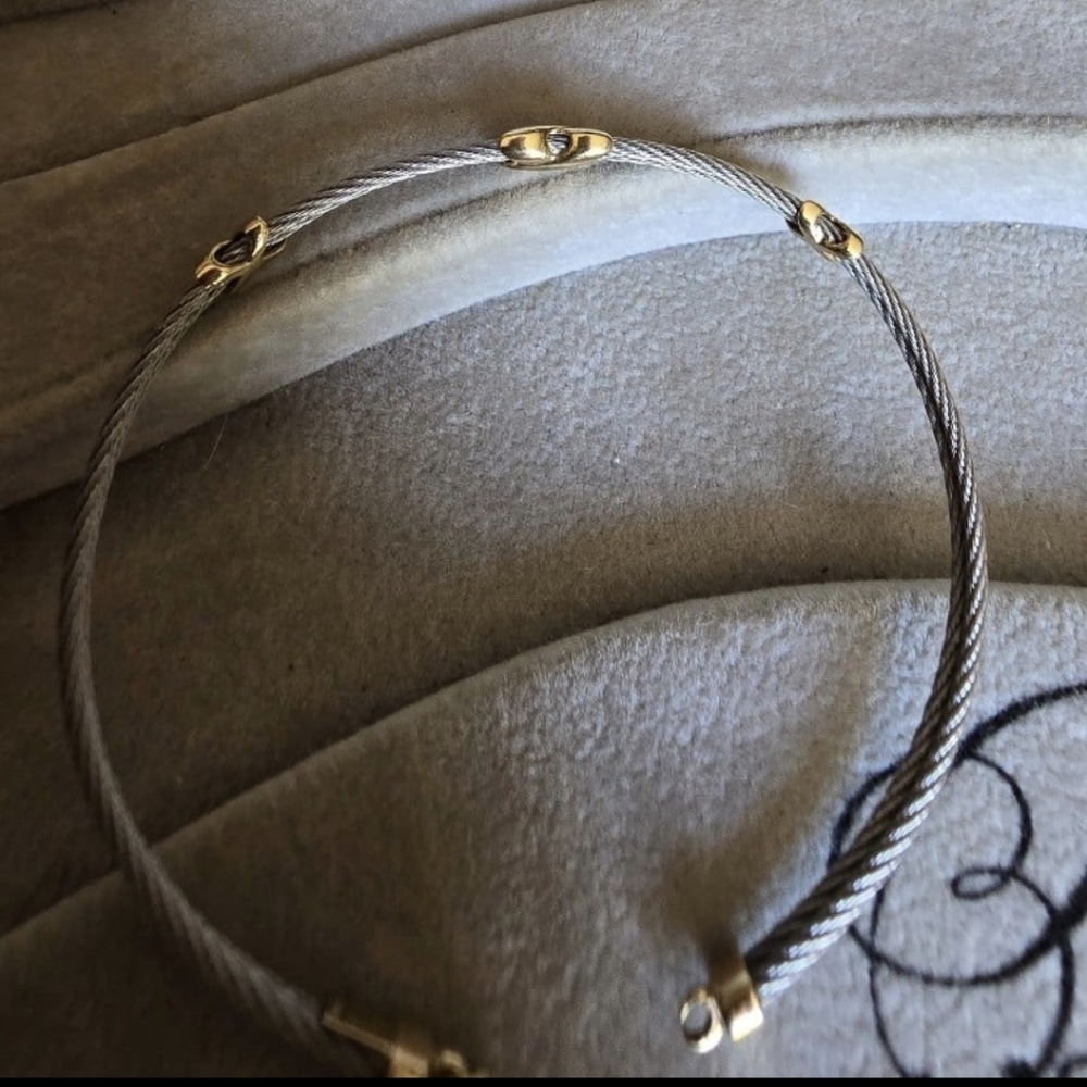 Milor 14k Yellow Gold Xs X's Stainless Steel Cable Bracelet Tennis Italy - Picture 7 of 9